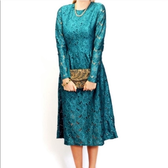 NEW H&M Peach Lace Long Sleeve Midi Dress S - Picture 12 of 14